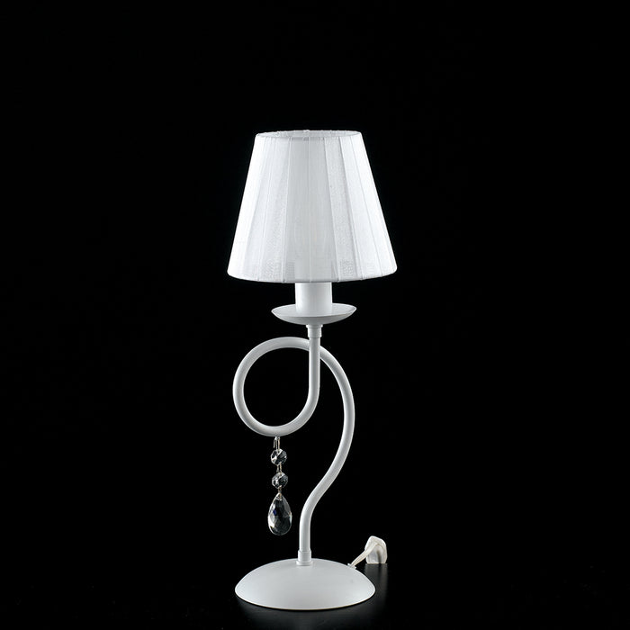 Lumetto Classico 3 Luci Ferro Bianco E Cristalli Con Paralumi Serie Elegant