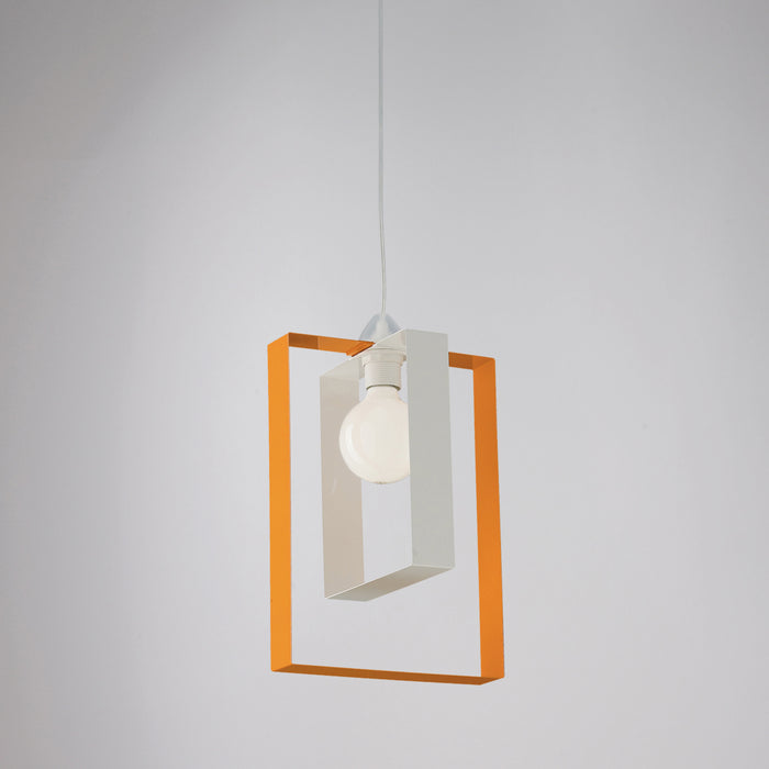 Sospensione Moderna Duplo 1 Luce Ferro Laccato Bianco E Arancio