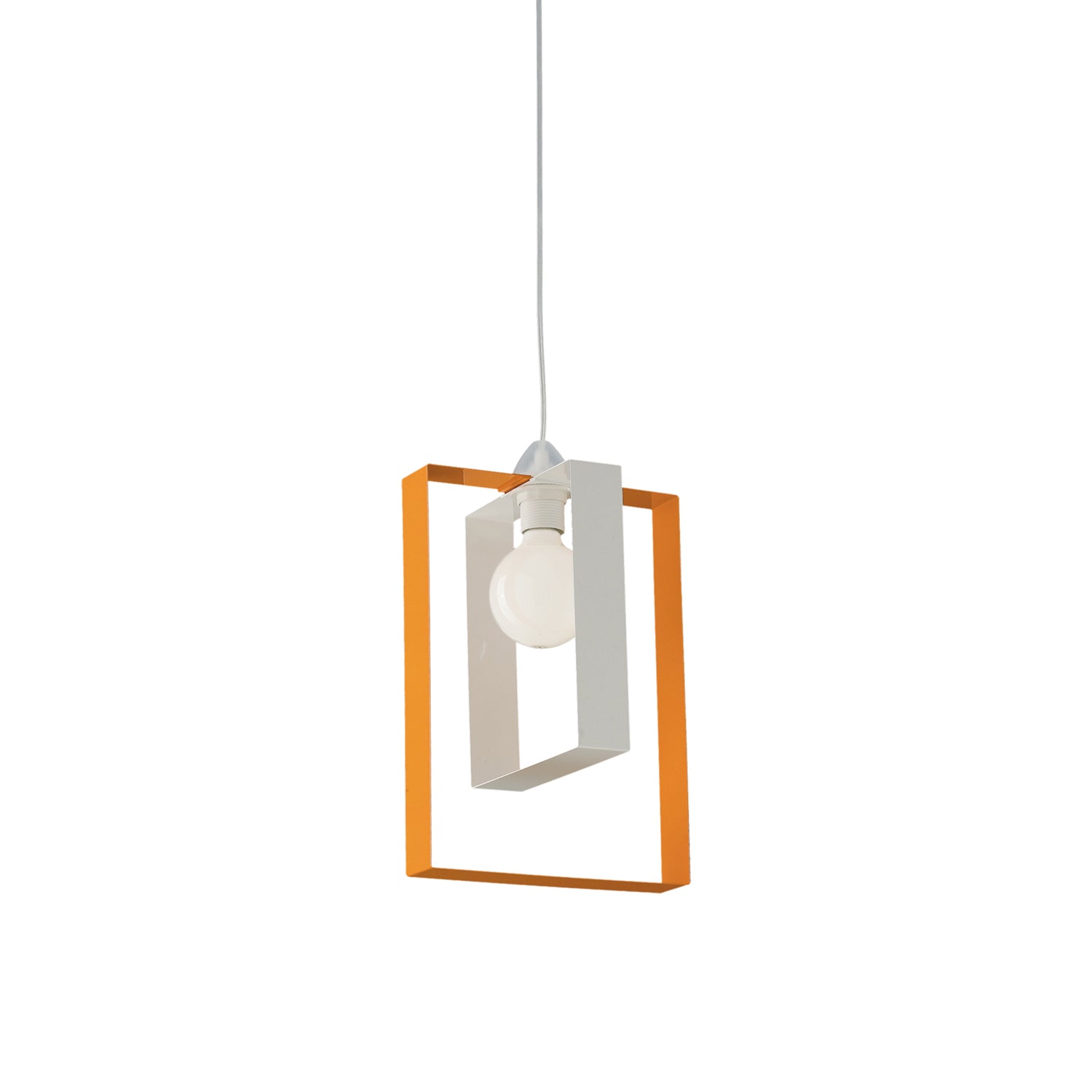 Sospensione Moderna Duplo 1 Luce Ferro Laccato Bianco E Arancio