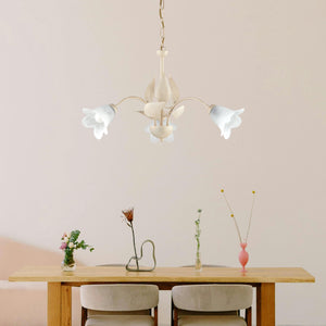 Lampadario 3 Luci Olga Ferro Battuto E Vetro Avorio E Oro