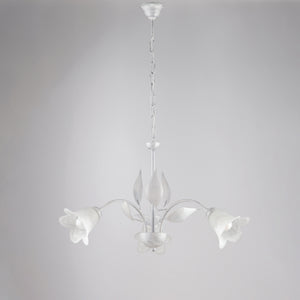 Lampadario 3 Luci Olga Ferro Battuto E Vetro Bianco E Argento