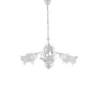 Lampadario 5 Luci Olga Ferro Battuto E Vetro Bianco E Argento