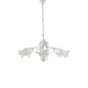 Lampadario 5 Luci Olga Ferro Battuto E Vetro Bianco E Argento