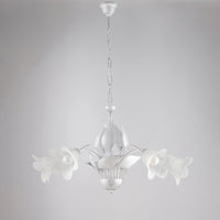 Lampadario 5 Luci Olga Ferro Battuto E Vetro Bianco E Argento