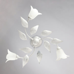 Plafoniera 3 Luci Olga Ferro Battuto E Vetro Bianco E Argento