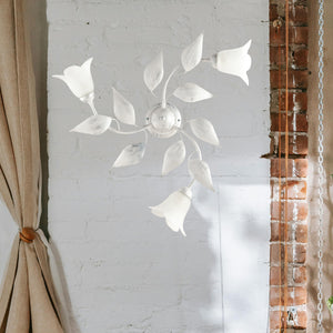 Plafoniera 3 Luci Olga Ferro Battuto E Vetro Bianco E Argento