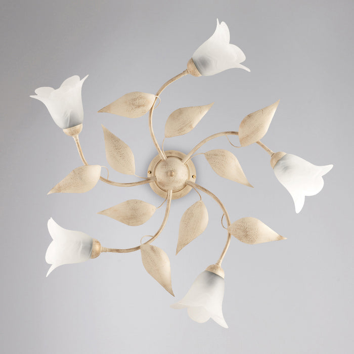 Plafoniera 5 Luci Olga Ferro Battuto E Vetro Avorio E Oro