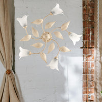 Plafoniera 5 Luci Olga Ferro Battuto E Vetro Avorio E Oro