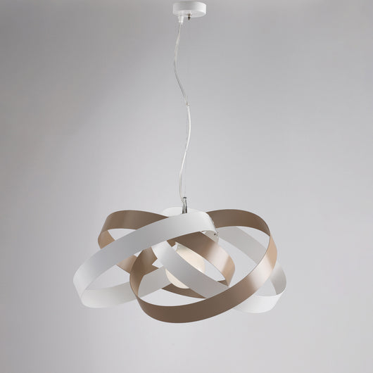 Sospensione Moderna Vertigo 1 Luce 4 Cerchi Ferro Laccato Bianco E Tortora