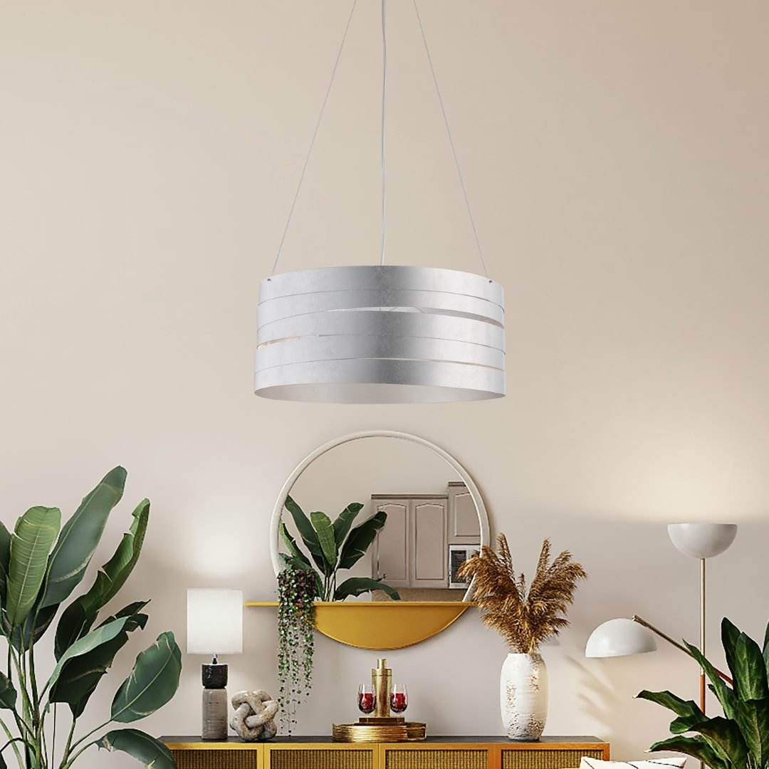 Sospensione Moderna 3 Luci Mambo Fasce Circolari Ferro Argento