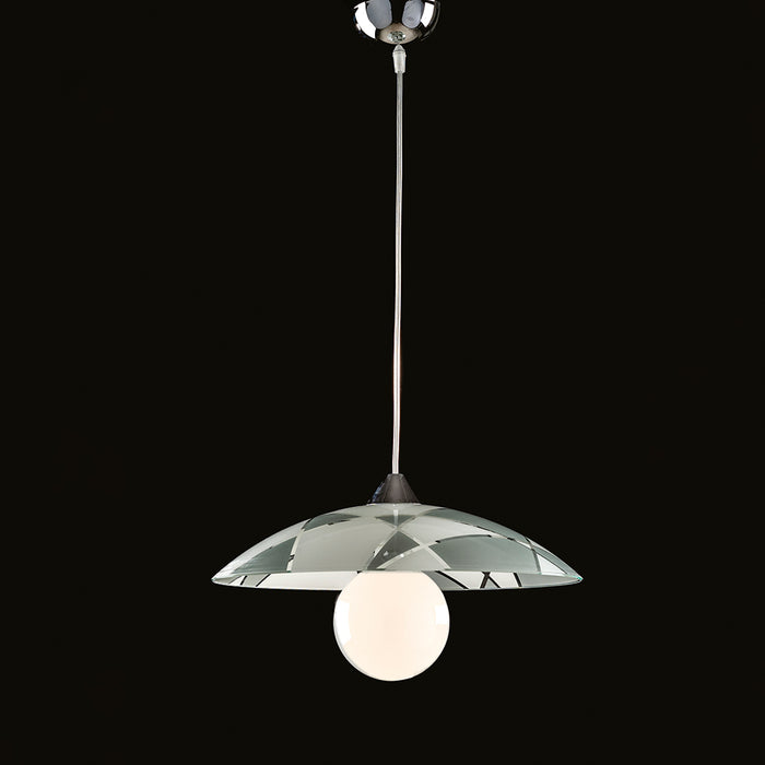 Sospensione Diam.40 Cm 1 Luce Vetro Serigrafato Bianco E Grigio Serie Trapezio