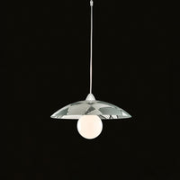 Sospensione Diam.40 Cm 1 Luce Plastica Vetro Serigrafato Bianco E Grigio Serie Trapezio