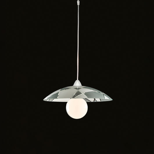 Sospensione Diam.40 Cm 1 Luce Plastica Vetro Serigrafato Bianco E Grigio Serie Trapezio