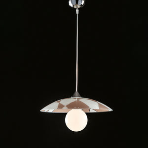 Sospensione Diam.40 Cm 1 Luce Vetro Serigrafato Bianco E Tortora Serie Trapezio