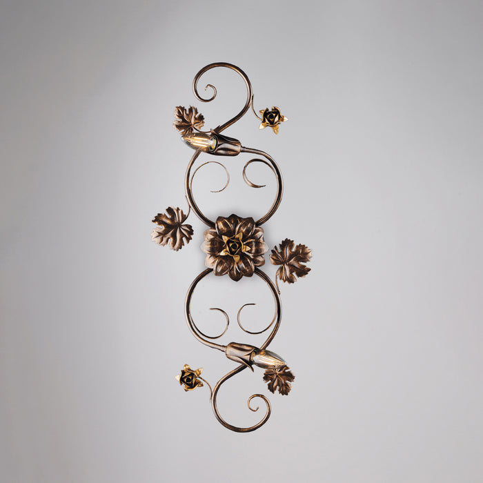 Plafoniera Iris 2 Luci Arte Povera Con Foglie In Ferro Marrone E Oro