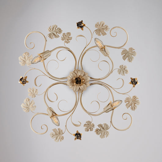 Iris - Plafoniera in ferro laccato avorio con decoraz. oro antico 4 luci H.17 - Ø76 - BL169-PL4-AV