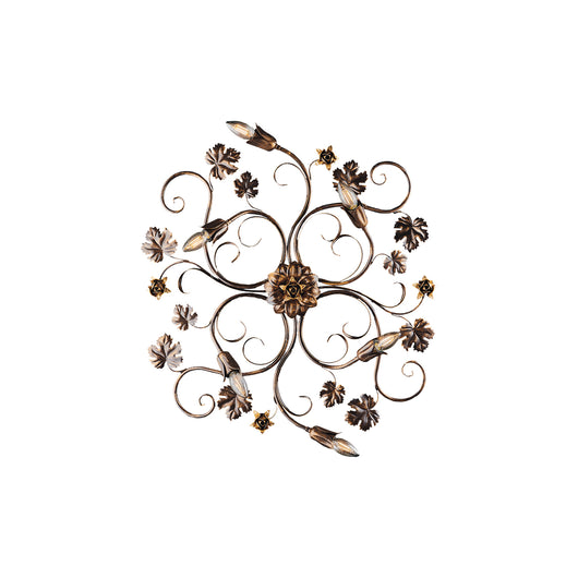 Plafoniera Iris 6 Luci Arte Povera Con Foglie In Ferro Marrone E Oro