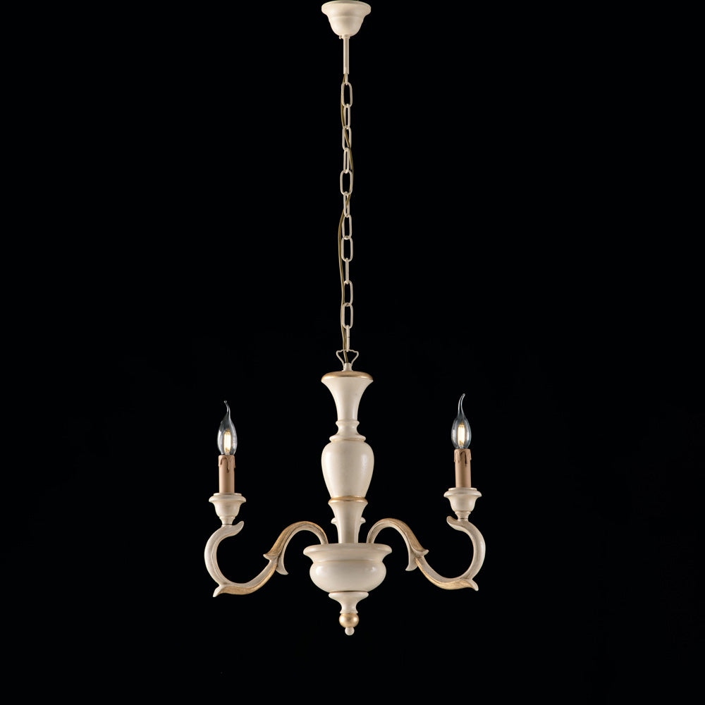 Fiorenza Lampadario in legno avorio e foglia oro 3 luci 110 Ø43 BL172-3-AV