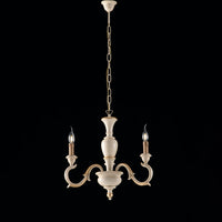 Fiorenza Lampadario in legno avorio e foglia oro 3 luci 110 Ø43 BL172-3-AV