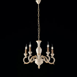 Lampadario Shabby Chic Fiorenza Legno Avorio Oro 5 Luci E14