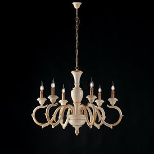 Lampadario Shabby Chic Fiorenza Legno Avorio Oro 6 Luci E14