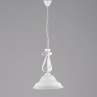 Sospensione Country Chic 1 Luce Ferro Battuto Vetro Bianco e Argento Serie Atene