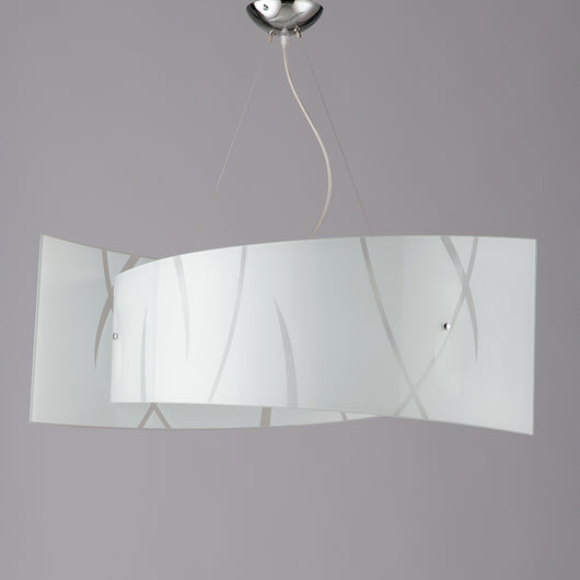Sospensione Moderna 4 Luci Vetro Asimmetrico Bianco Serigrafato Serie Akyra