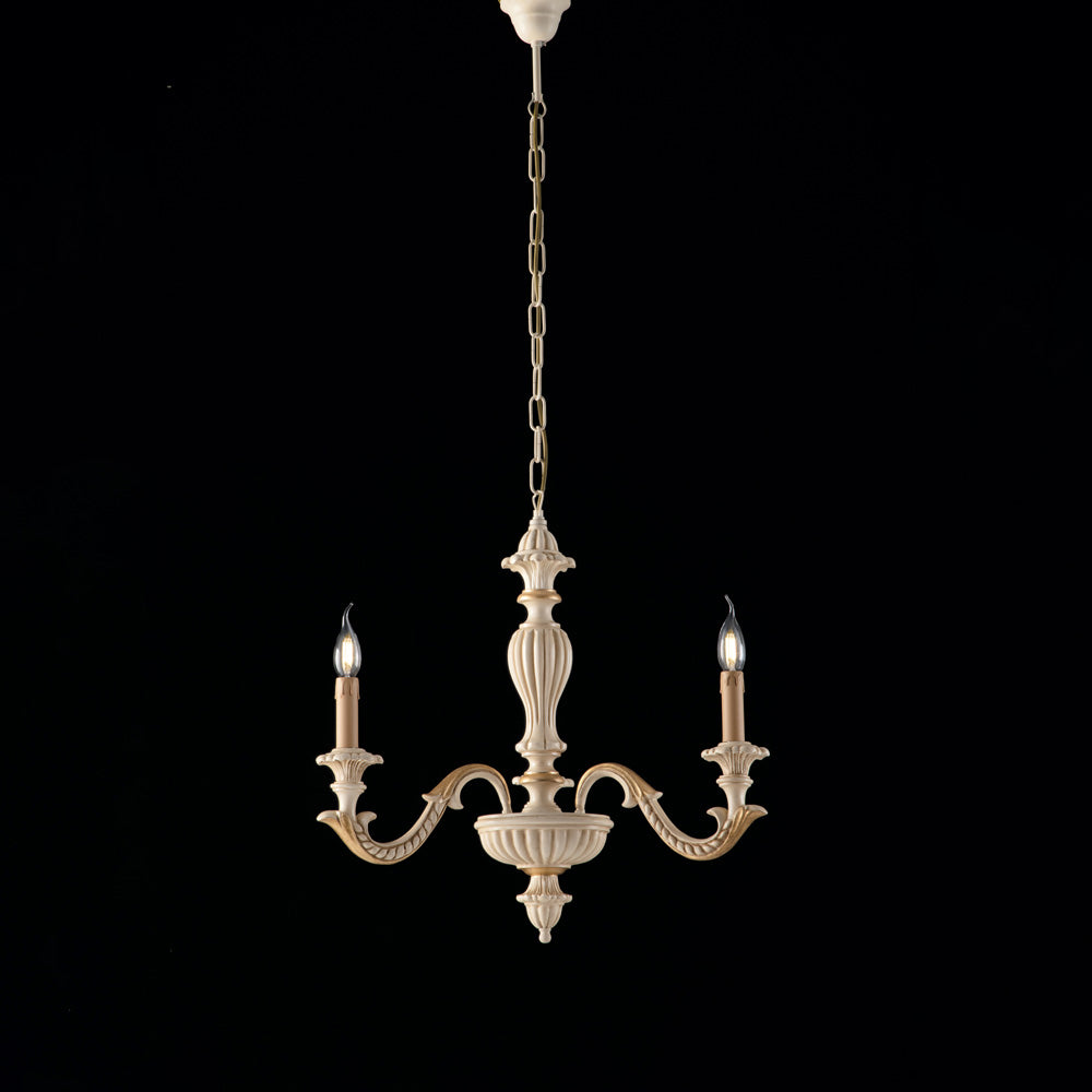 Leonardo Lampadario in legno avorio e foglia oro 3 luci 117 Ø43 BL180-3-AV
