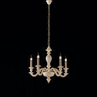 Lampadario Shabby Chic Leonardo Legno Avorio Oro 5 Luci E14