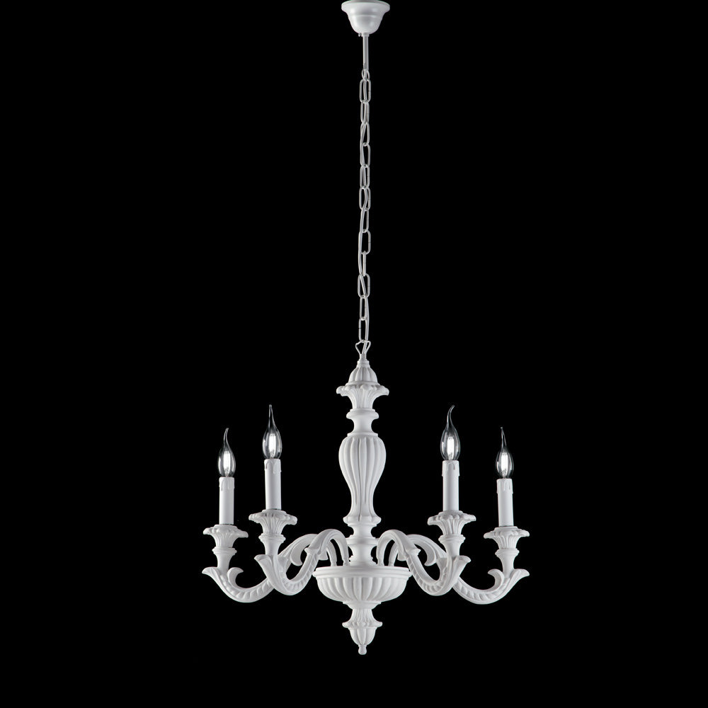 Leonardo Lampadario in legno bianco shabby 5 luci 117 Ø53 BL180-5-BCO