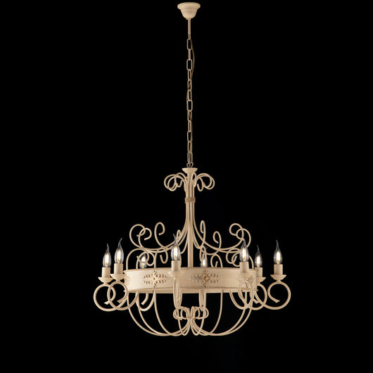 Lampadario Rustico Baltimora Metallo Avorio Oro 8 Luci E14