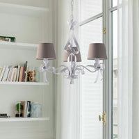 Lampadario Shabby Chic Lucy Bianco 3 Luci Paralumi Tortora