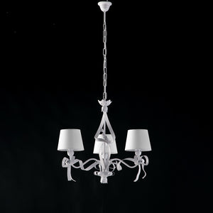 Lampadario Shabby Chic Lucy Bianco 3 Luci Paralumi Bianchi