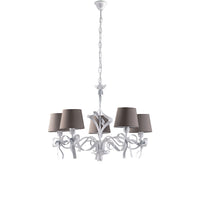 Lampadario Shabby Chic Lucy Bianco 5 Luci Paralumi Tortora