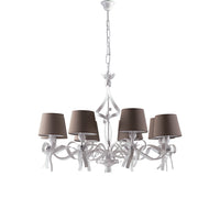 Lampadario Shabby Chic Lucy Bianco 8 Luci Paralumi Tortora