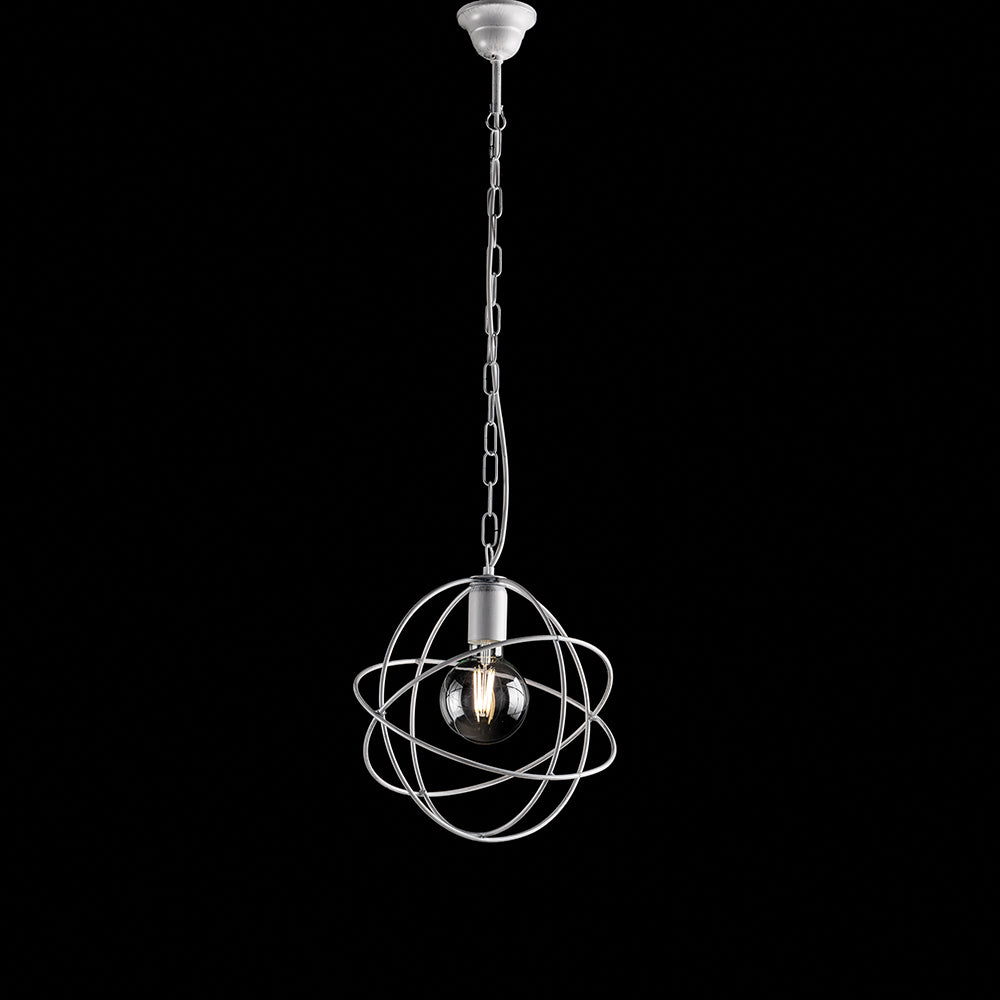 Lampadario A Sospensione 1 Luce Sfera Ferro Bianco E Argento Serie Williams