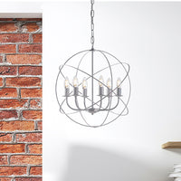 Lampadario a Sospensione 6 Luci Sfera Ferro Bianco e Argento Serie Williams