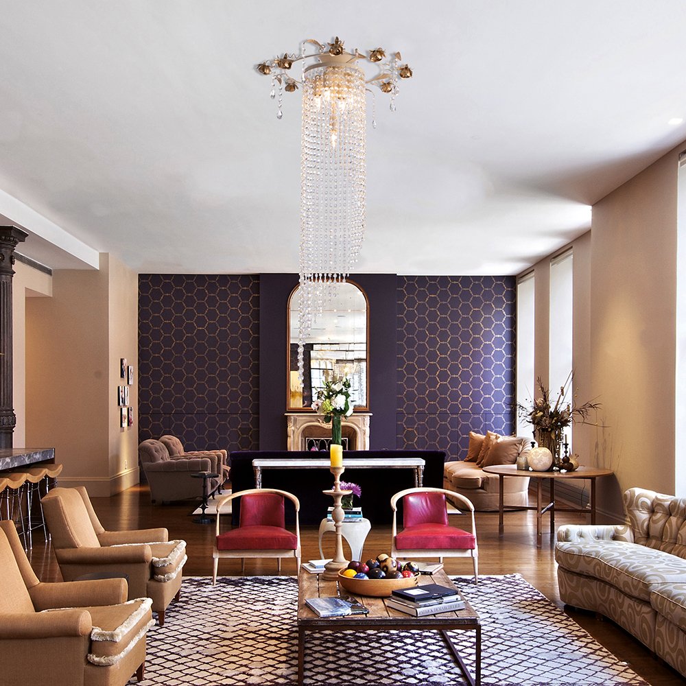 Plafoniera Classico Shabby Avorio E Oro Con Strass In Cristallo 5 Luci Lolita