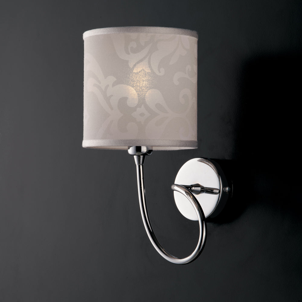 Applique Design Moderno Ferro Cromo Con Paralume Bianco 1 Luce Lunatico