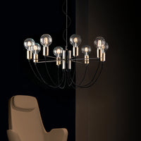 Lampadario A Sospensione Design Moderno Cromo Nero E Rifiniture Oro 8 Luci Flex