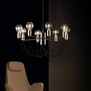Lampadario A Sospensione Design Moderno Cromo Nero E Rifiniture Oro 8 Luci Flex
