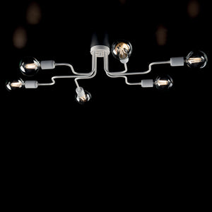 Plafoniera Industrial 6 Luci Ferro Bianco E Argento Serie Loft