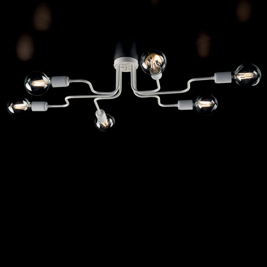 Plafoniera Industrial 6 Luci Ferro Bianco E Argento Serie Loft