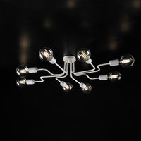 Plafoniera Industrial 8 Luci Ferro Bianco E Argento Serie Loft