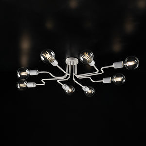 Plafoniera Industrial 8 Luci Ferro Bianco E Argento Serie Loft