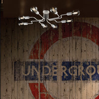 Plafoniera Industrial 8 Luci Ferro Bianco E Argento Serie Loft