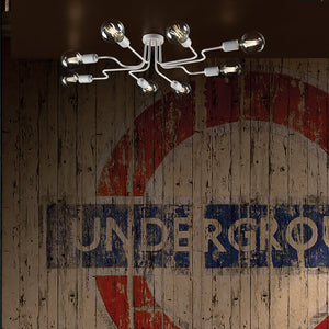 Plafoniera Industrial 8 Luci Ferro Bianco E Argento Serie Loft