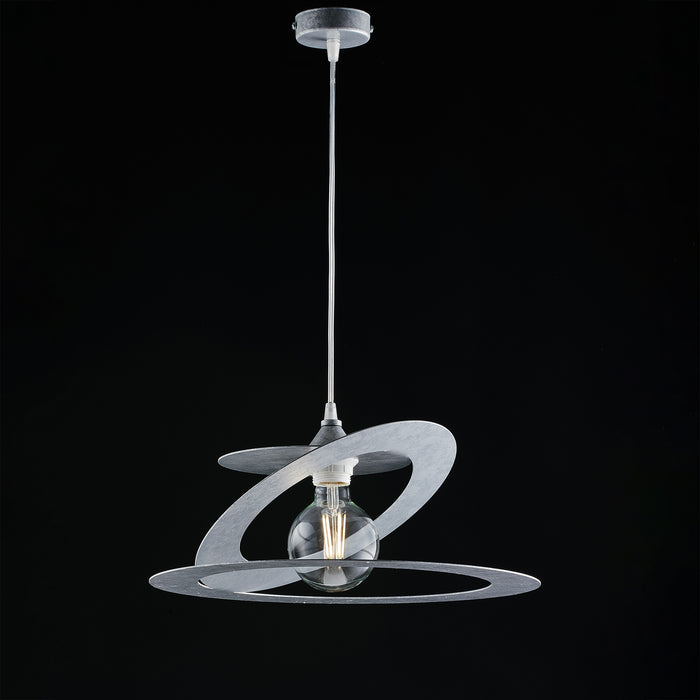 Sospensione Moderna 1 Luce Ferro Taglio Laser Argento Serie Geko