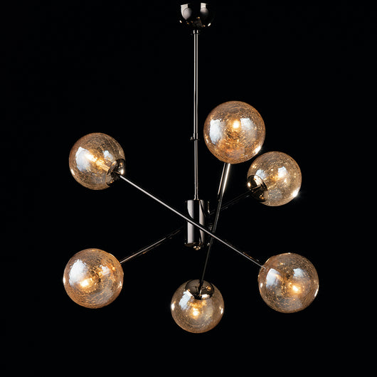 Sospensione Design Moderno Contemporaneo Cromo Nero Con Vetri 6 Luci Tresor