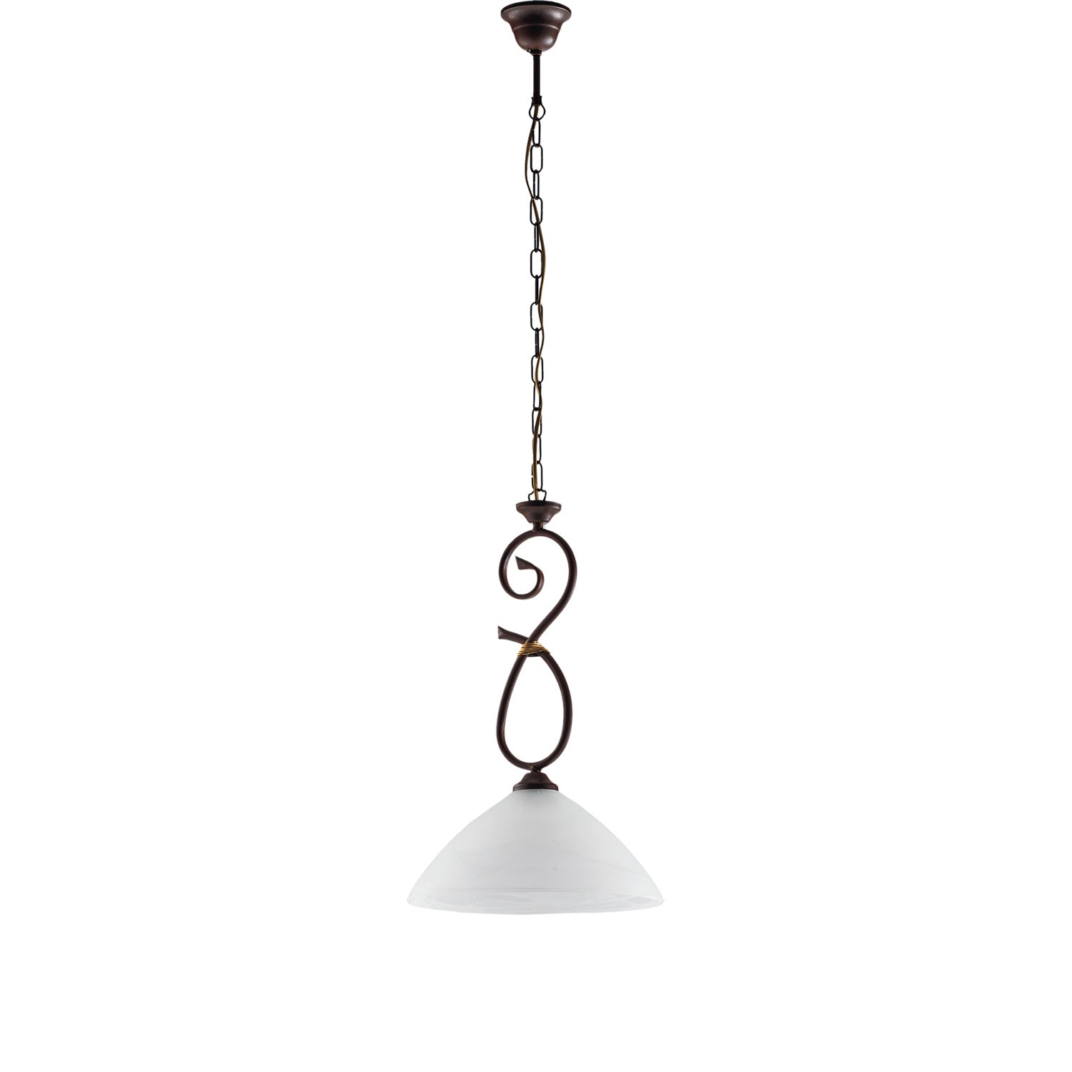 Sospensione Luce 1 Dallas BeLight Ferro Battuto Nero e Ruggine Vetro Bianco